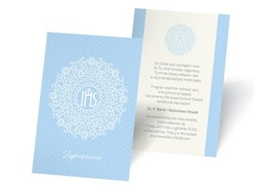 Tradycyjny ornament na błękicie, Komunia - Zaproszenia | Prinvit