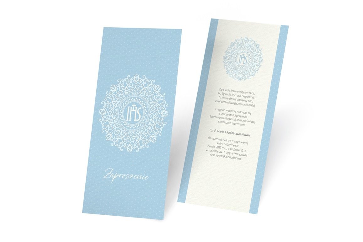 Tradycyjny ornament na błękicie, Komunia - Zaproszenia | Prinvit
