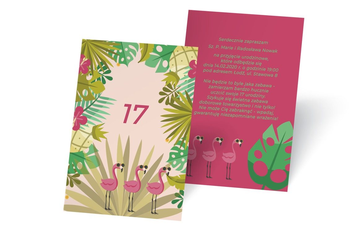 Świętuj z trendy flamingami, Urodziny - Zaproszenia | Prinvit
