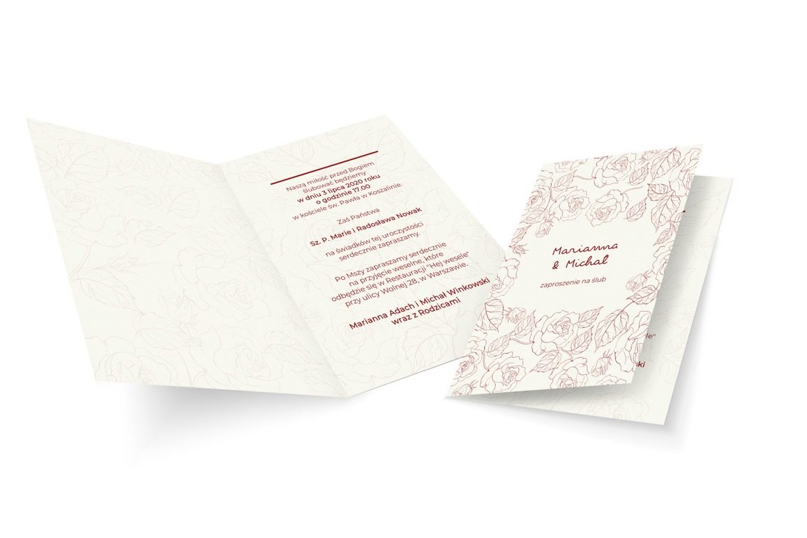 Motyw przewodni – graficzne róże, Ślub - Zaproszenia | Prinvit